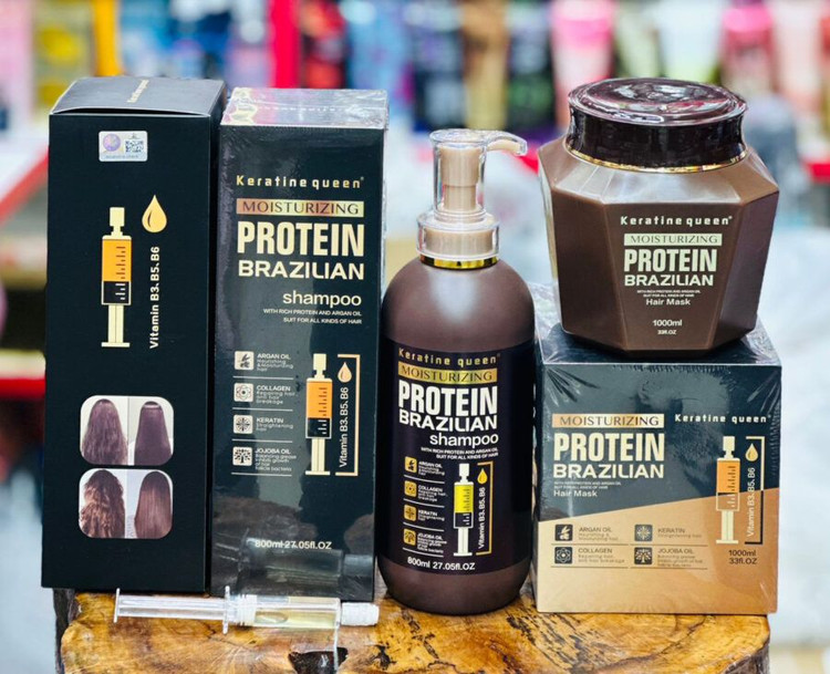 شامپو و ماسک مو کراتین کویین مدل PROTEIN BRAZILIAN پروتئین برزیلی اصل انگلیس-هولوگرام دار