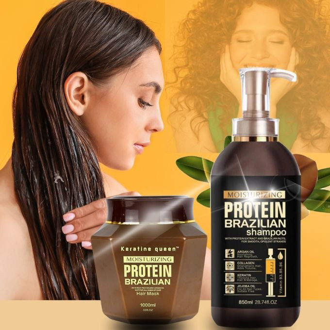 شامپو و ماسک مو کراتین کویین مدل PROTEIN BRAZILIAN پروتئین برزیلی اصل انگلیس-هولوگرام دار