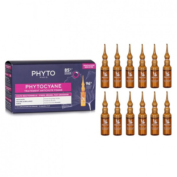 سرم مو فیتو PHYTO مدل PHYTOCYANE-WOMEN 85 بسته 12ویال 5ml اصل فرانسه🇨🇵