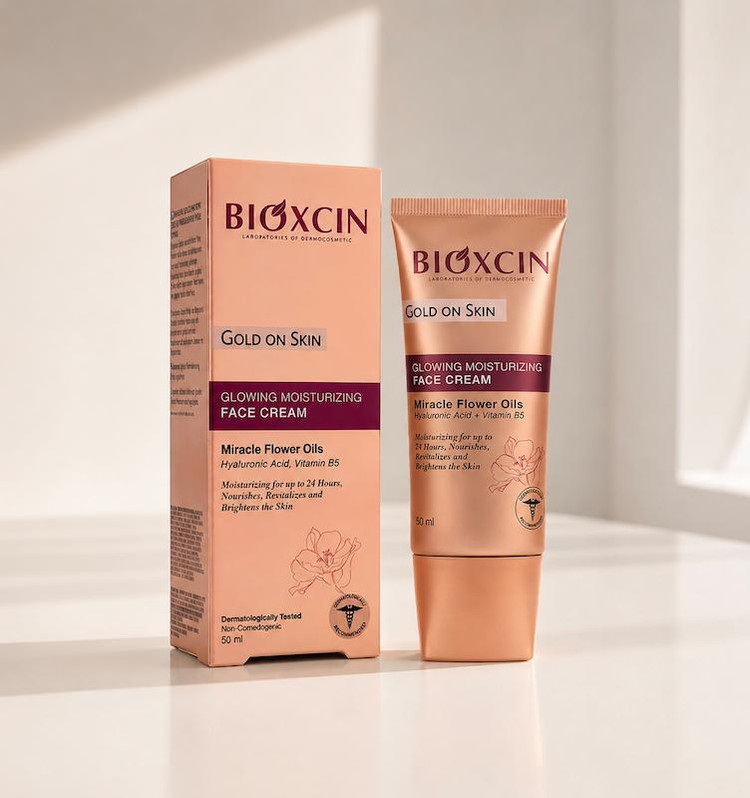 كرم مرطوب كننده و براق كننده لومی گلوشن بيوكسين Bioxcin مدل Gold On Skin حجم 50 ميل